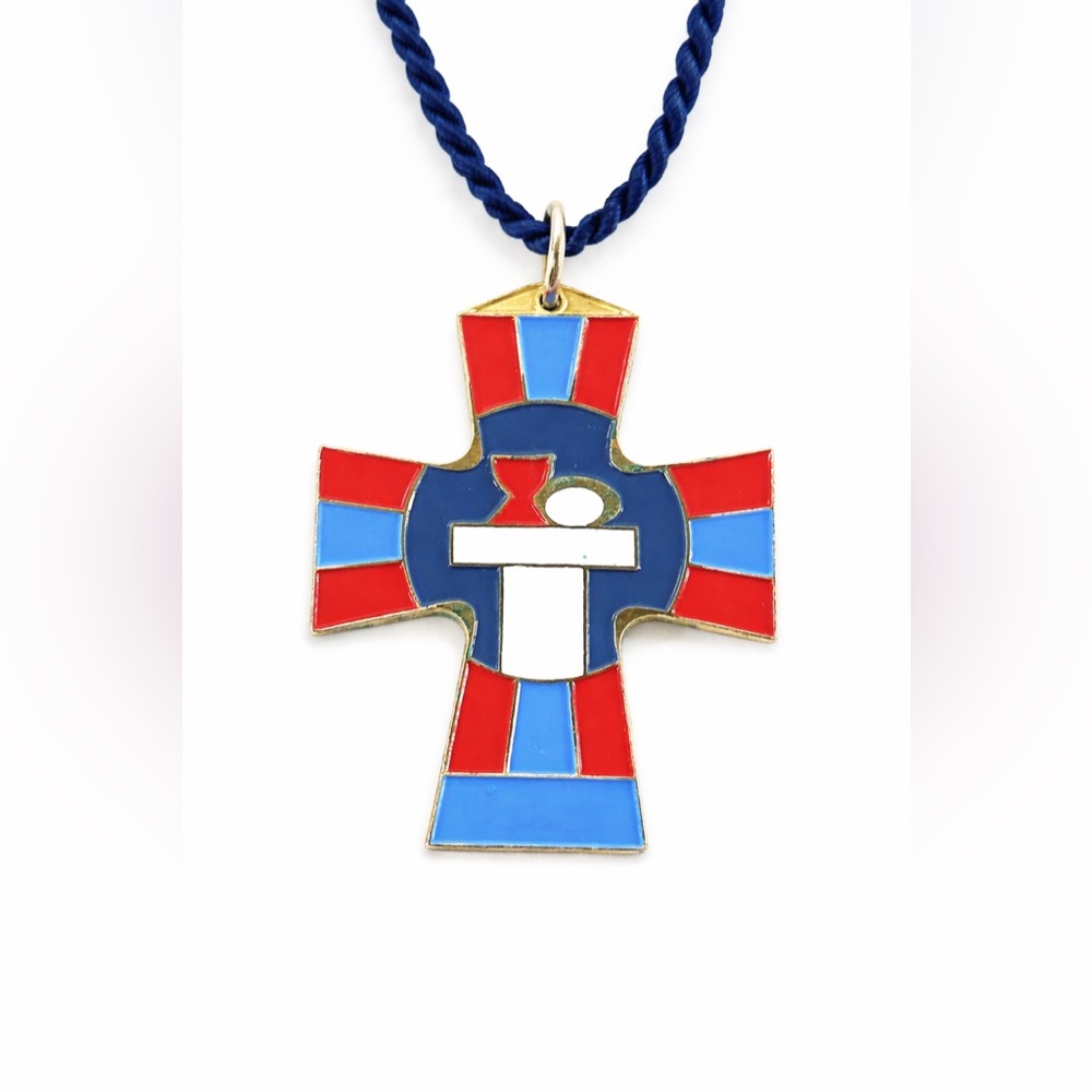 TSG Terra Sancta Guild Enameled Cross Pendant – Eucharist Symbol – Red/Blue - Picture 2 of 6